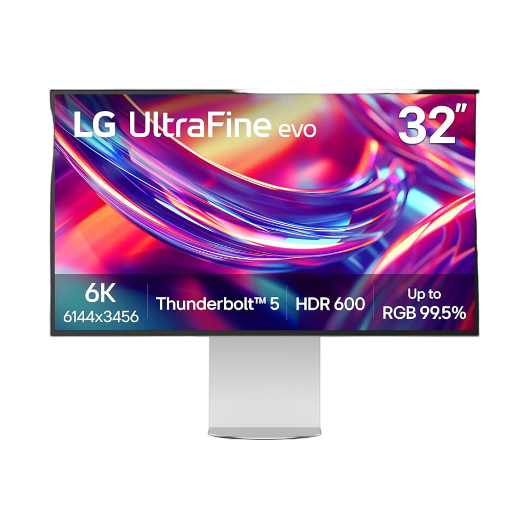 LG 32U990A-S 32-Inch Ultrafine 6K (6144 x 3456) Nano IPS Black Thunderbolt 5 Professional Monitor, 60Hz, DisplayHDR 600, Speakers, HDMI 2.1, DisplayPort 2.1, USB-C, Tilt/Height/Pivot Stand, Silver