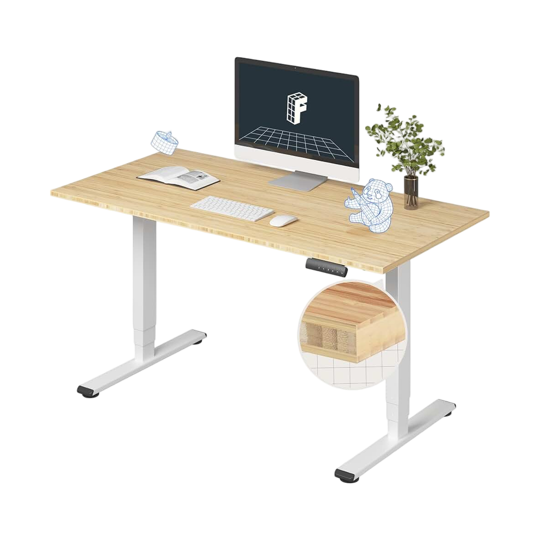 FlexiSpot E6 Bamboo 3-Stage Dual Motor Electric Standing Desk 55 x 28 Sit Stand Up Desk, Holds 220 lbs, Adjustable Height w/ Memory Presets, Solid Bamboo Desktop & White Frame, Ships in 2 Boxes The Forest Stewardship Council