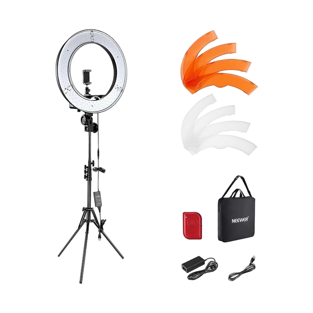 NEEWER Ring Light 18inch Kit: 55W 5600K Professional LED with Stand and Phone Holder, Soft Tube & Bag for Tattoo Lash Extension Barber Makeup Artist Studio Video Photography Lighting, RL-18 ClimeCo Certified