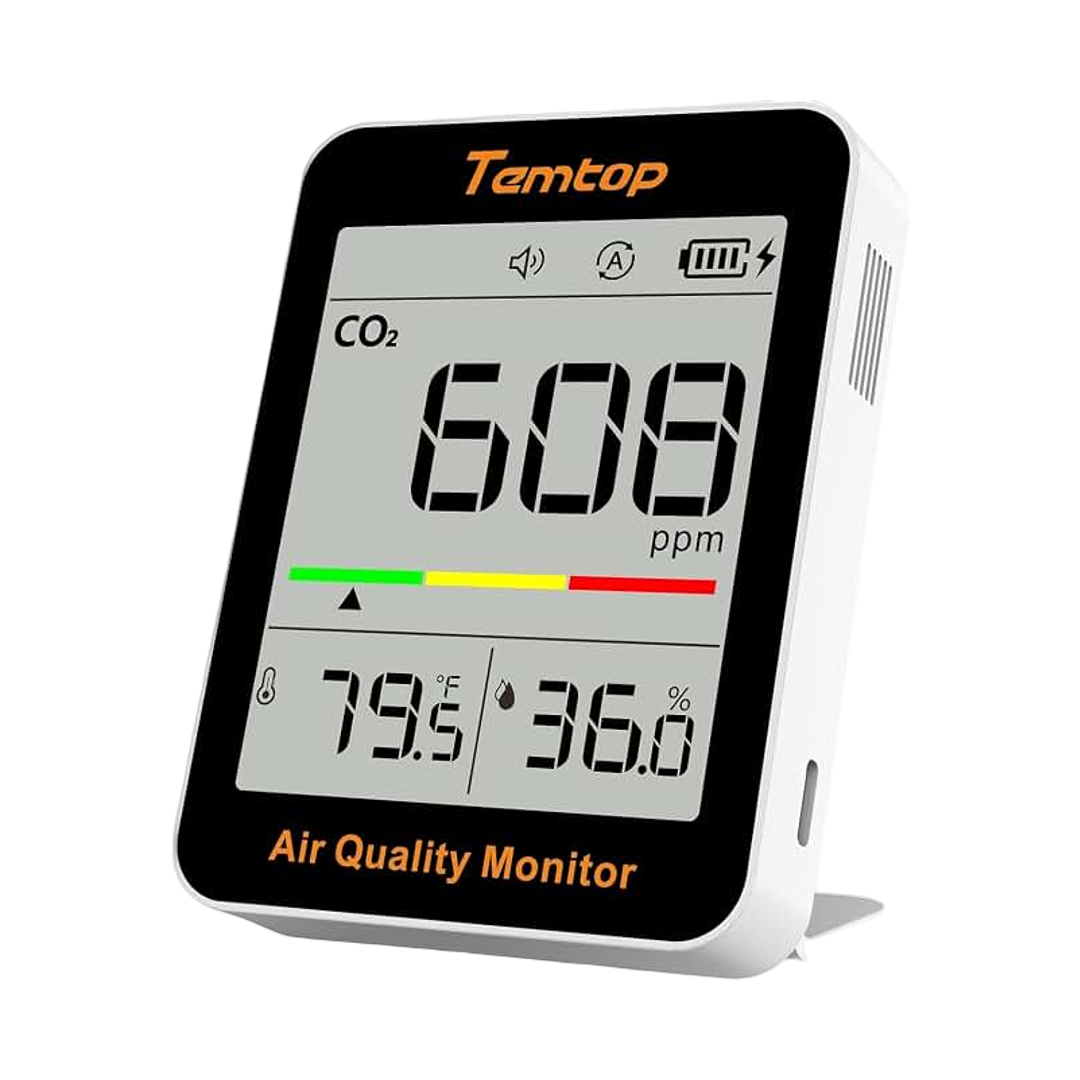 Temtop CO2 Monitor Indoor air Quality Monitor Portable CO2 Meter, CO2, Temperature, Humidity Home, Office or School Global Recycled Standard
