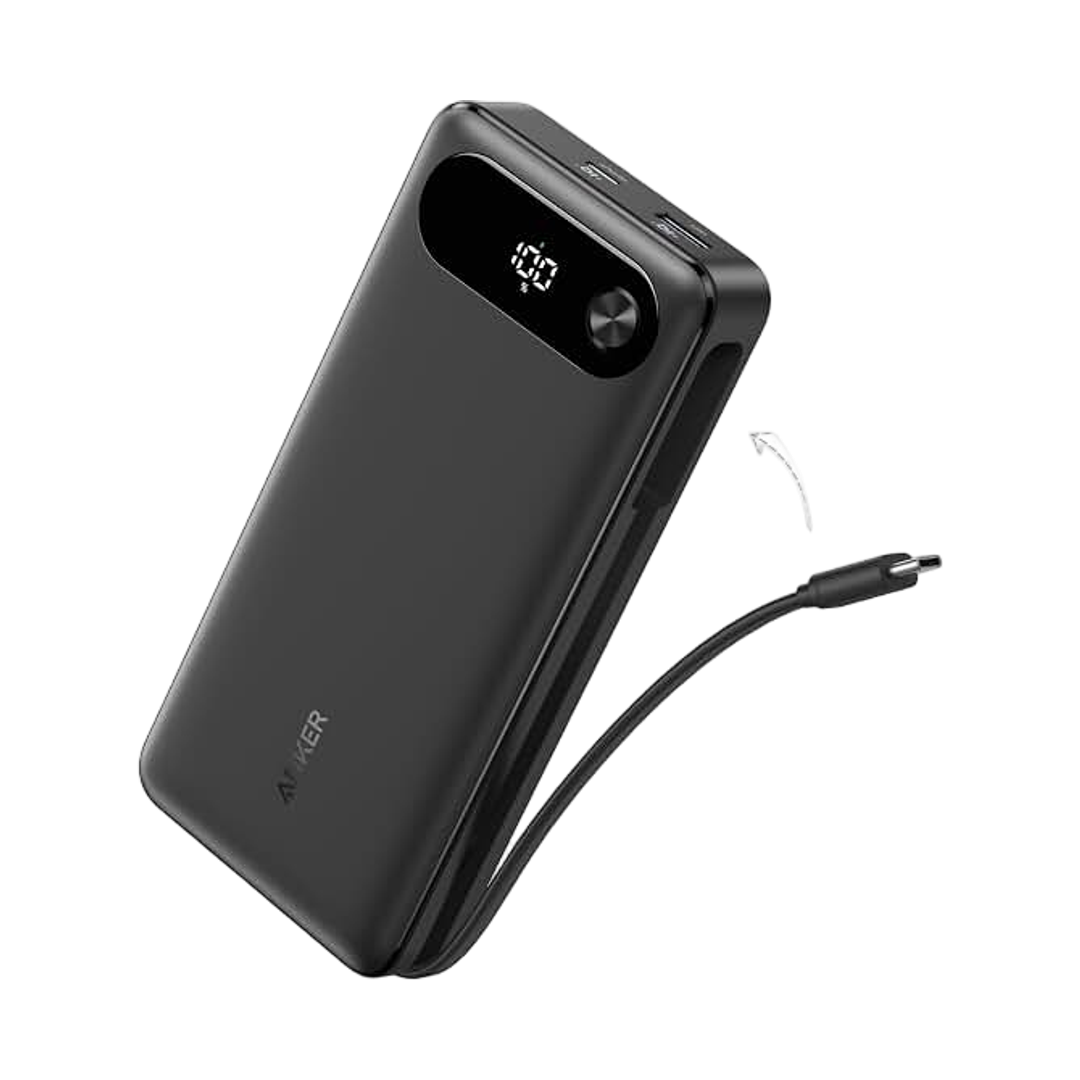 Anker Power Bank, 20,000mAh Travel Essential, Built-in USB-C Cable