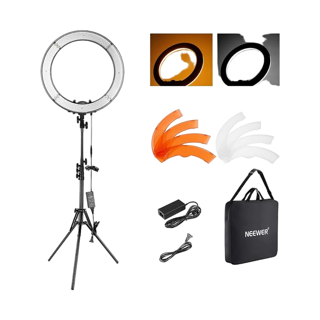 NEEWER 18 Inch Ring Light with Tripod Stand, 55W Large LED Ringlight, Cold Shoe Phone Holder Compatible with iPhone Camera for Video Recording Photography Streaming Selfie Makeup Studio Photo, RL-18
