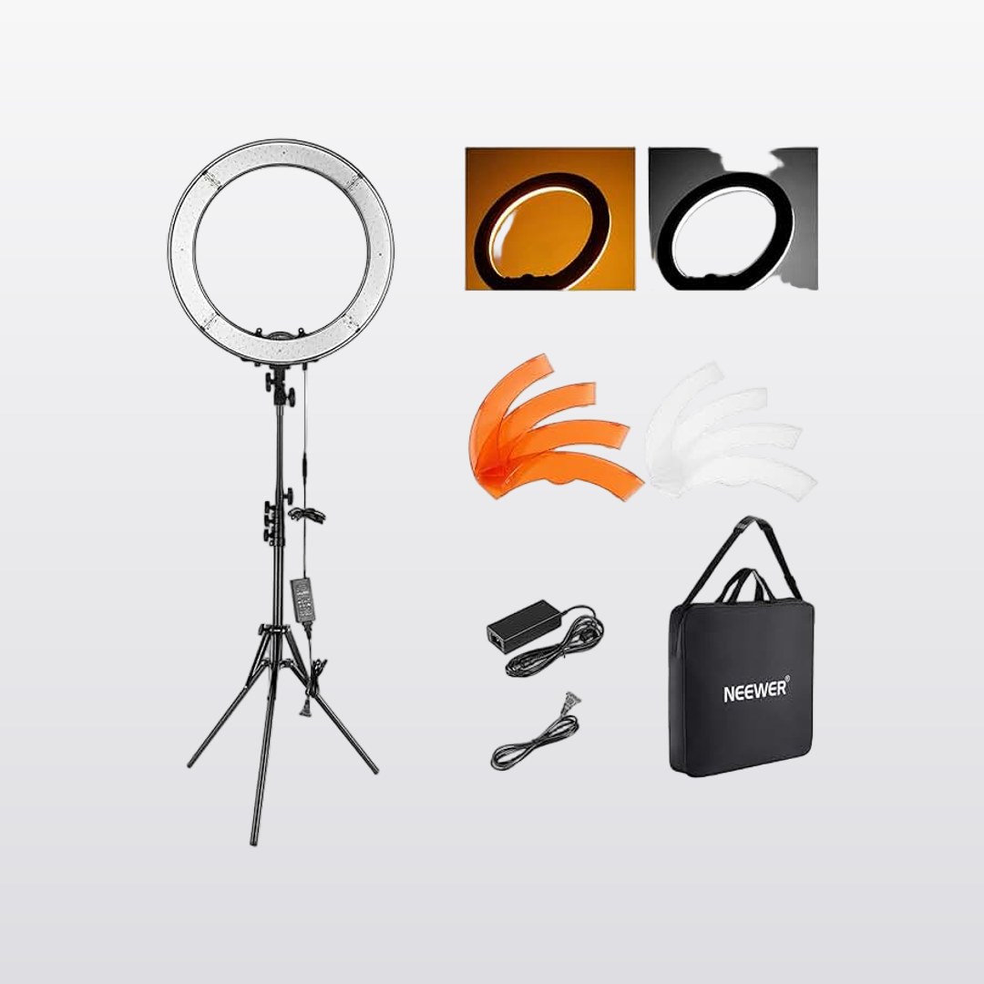 NEEWER 18 Inch Ring Light with Tripod Stand, 55W Large LED Ringlight, Cold Shoe Phone Holder Compatible with iPhone Camera for Video Recording Photography Streaming Selfie Makeup Studio Photo, RL-18